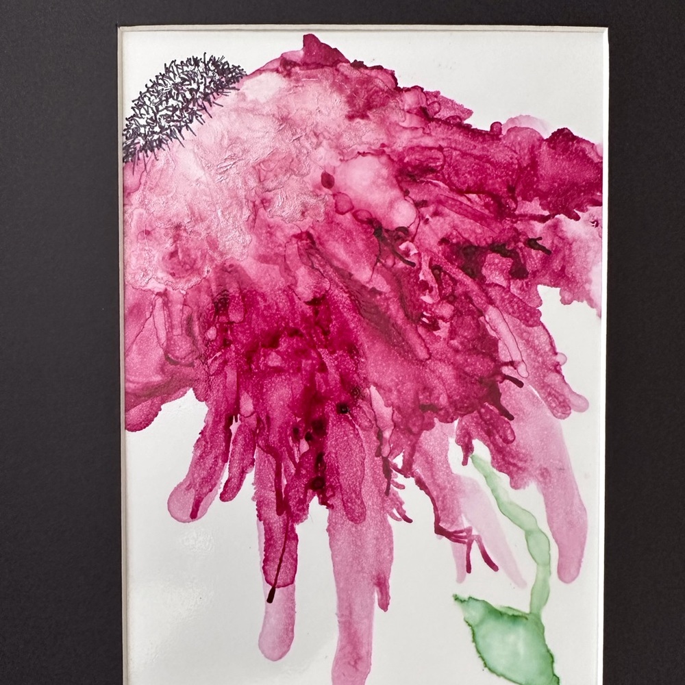 Hand crafted magenta one of a kind botanical abstract alcohol ink painting - Picture 11 of 12